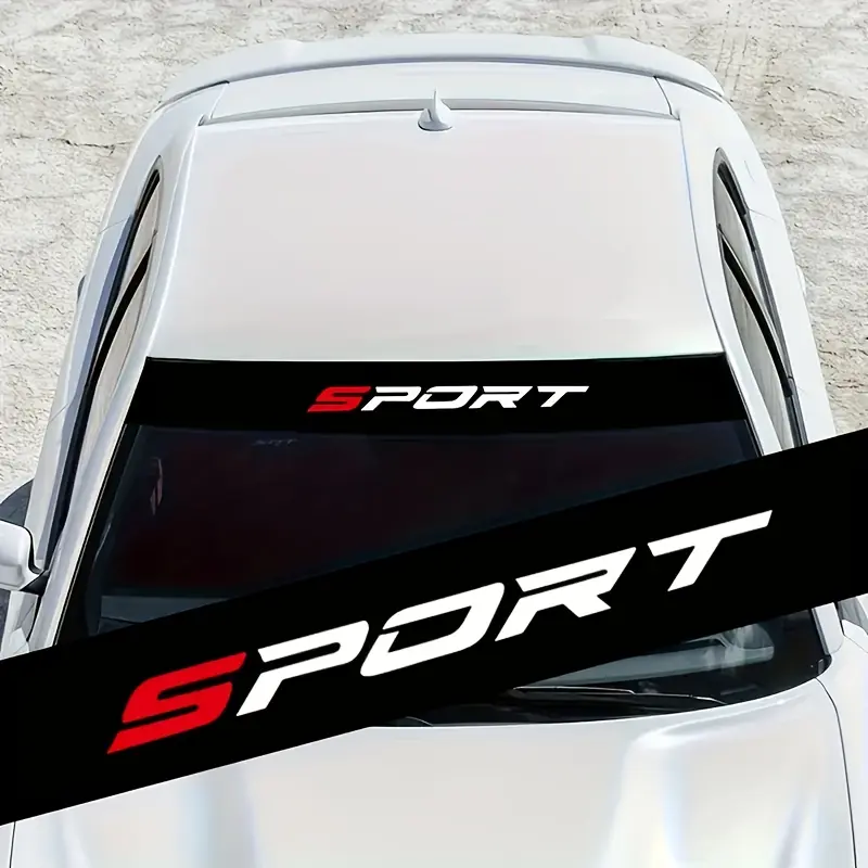 1pc Sport Windshield Sun Shade Decorative Sticker, Waterproof Durable Vinyl Material, Self-Adhesive Heat Resistant Scratch Proof Easy to Clean Front Rear Window Tint Film for Most Vehicles Car Privacy Enhancer Auto Accessory