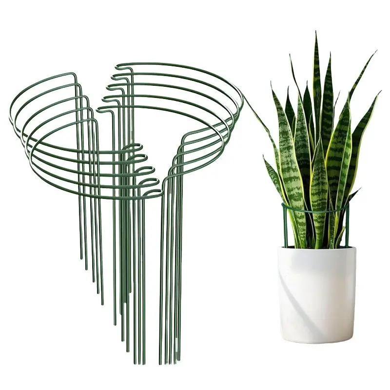 8/16pcs Plant Support Stakes, Semi-Circular Metal Garden Cultivation Trellis for Indoor Peony Cages and Supports, Tomato and Hydrangea Outdoor Green Plant Support Rings, Width 10.0inch X Height 16.13inch