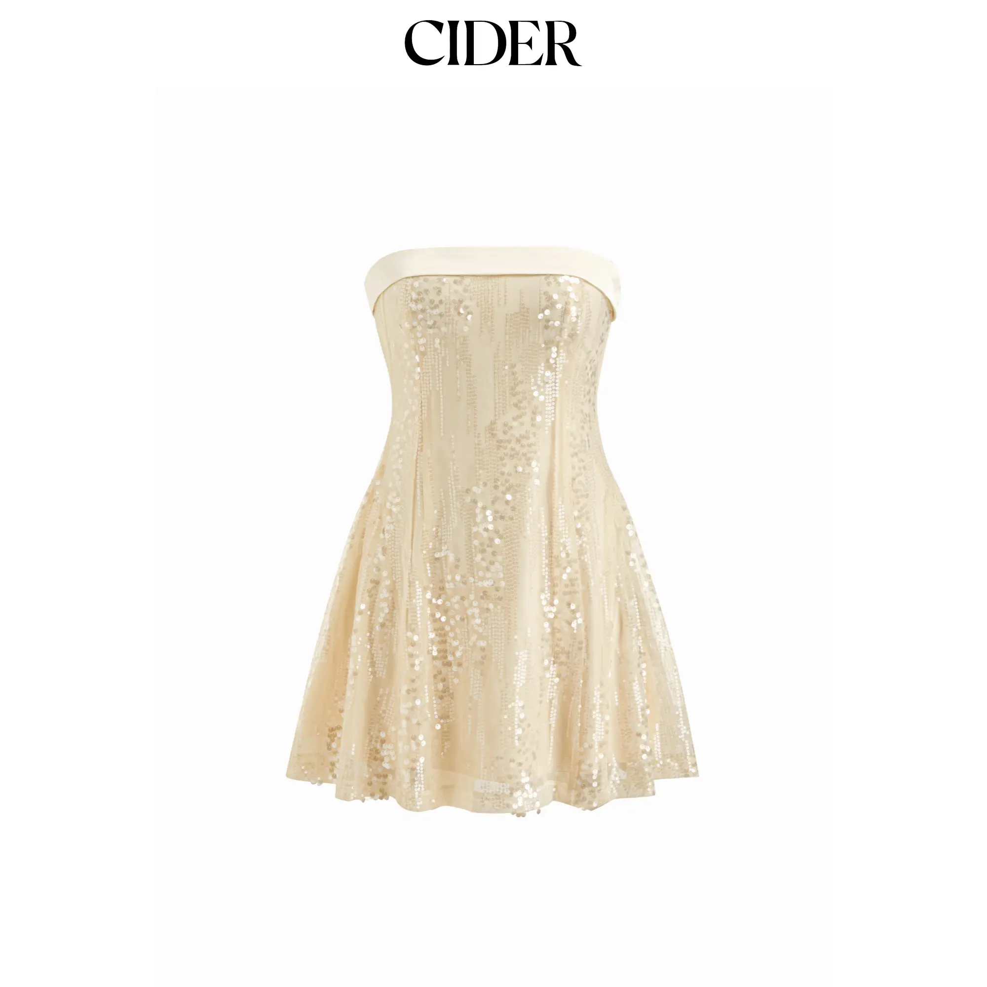 Cider Sequins Fold Over Tie Back Mini Bandeau Dress SohoChic