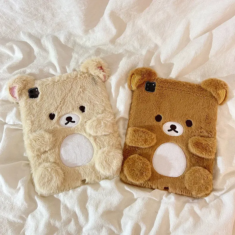 Applicable to ipadmini7 protective case plush 2024 mini7 protective case ipad10 8th 9th generation ipadair6 apple ipadpro11/13 inch air5/4/3/2 cute and easy bear, Accessories, Tablet