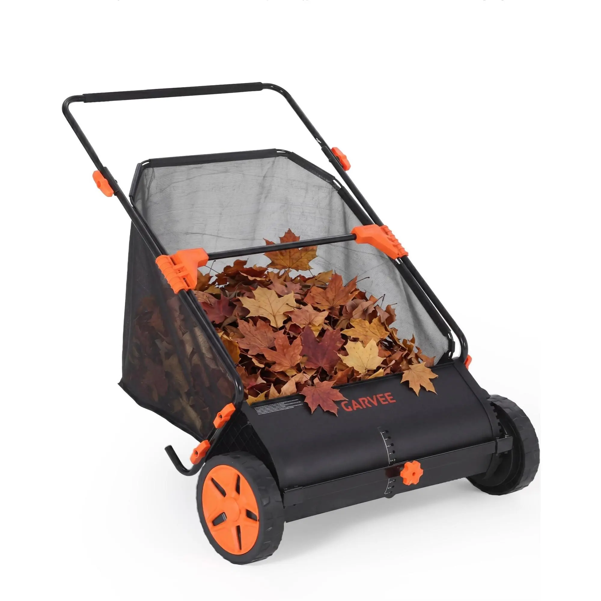 Heavy-Duty 30-Inch Manual Push Lawn Sweeper, 10 cu ft Bag, Wheel-Driven, 10-Position Height Adjustable for Lawn, Leaves, and Yard Debris