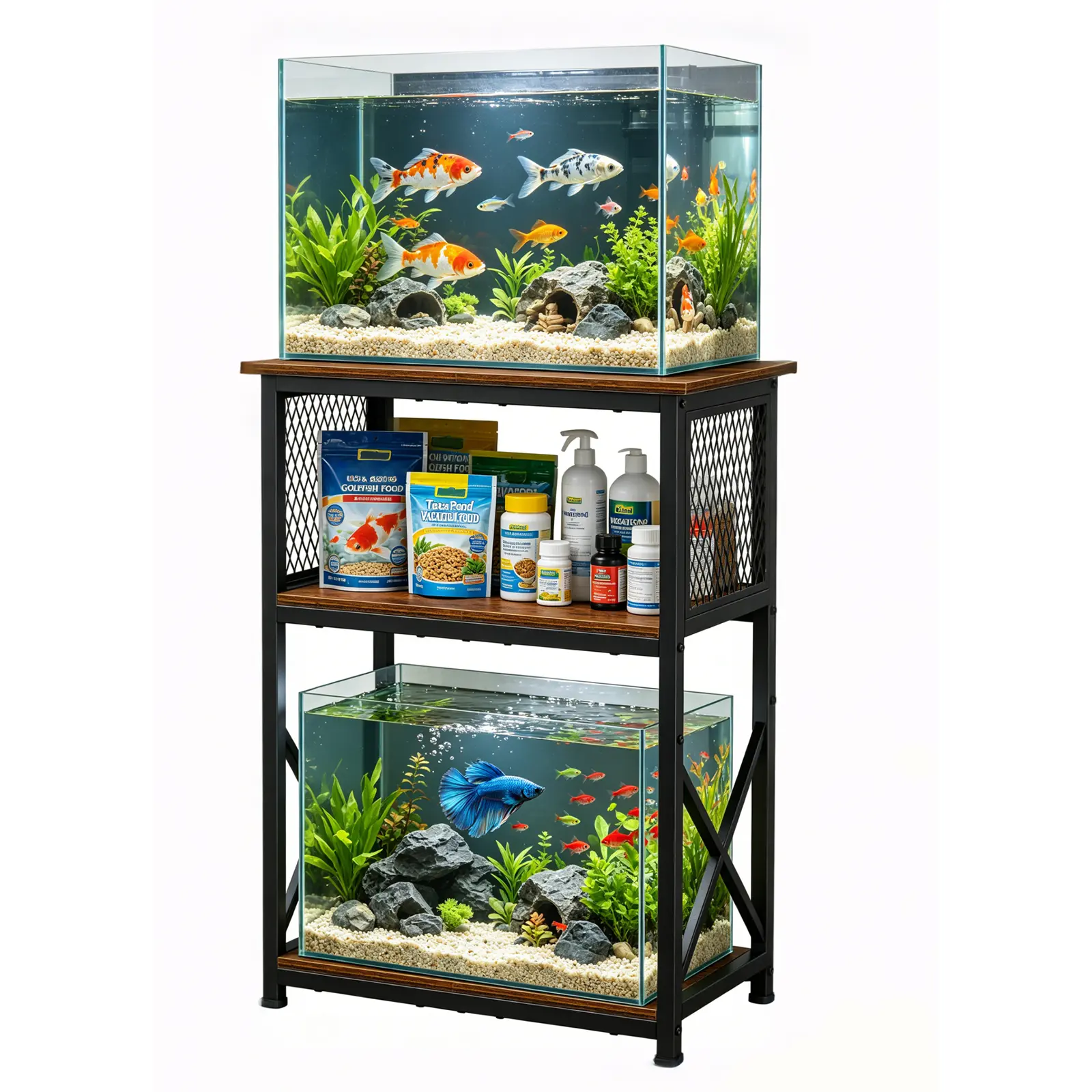 10 Gallon Aquarium Stand, 3-Tier Fish Tank Storage Shelves with 220lb Capacity, Heavy Duty Turtle Terrarium Stand with Adjustable Feet