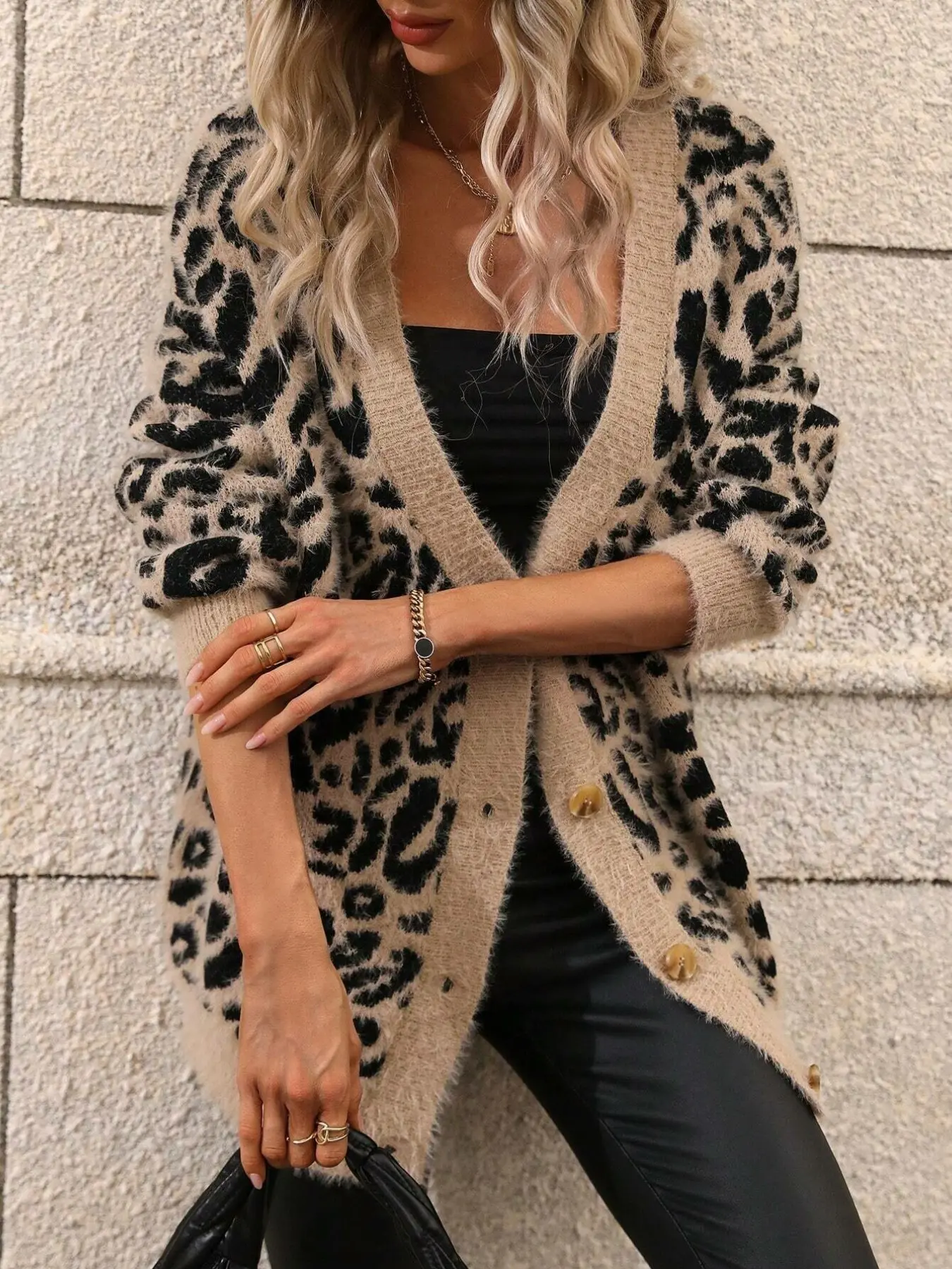 Women's Long Sleeve Leopard Drop Shoulder Knit Button Cardigan, Spring Autumn Casual Elegant Knit Sweater Coat, Versatile Outerwear for Daily Commute, Dating, Home, Vacation and Party