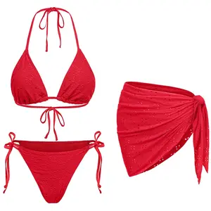 Daci Women Three Piece Bikini Sets - Sexy String Triangle Swimsuits Halter Bathing Suits with Cover Up