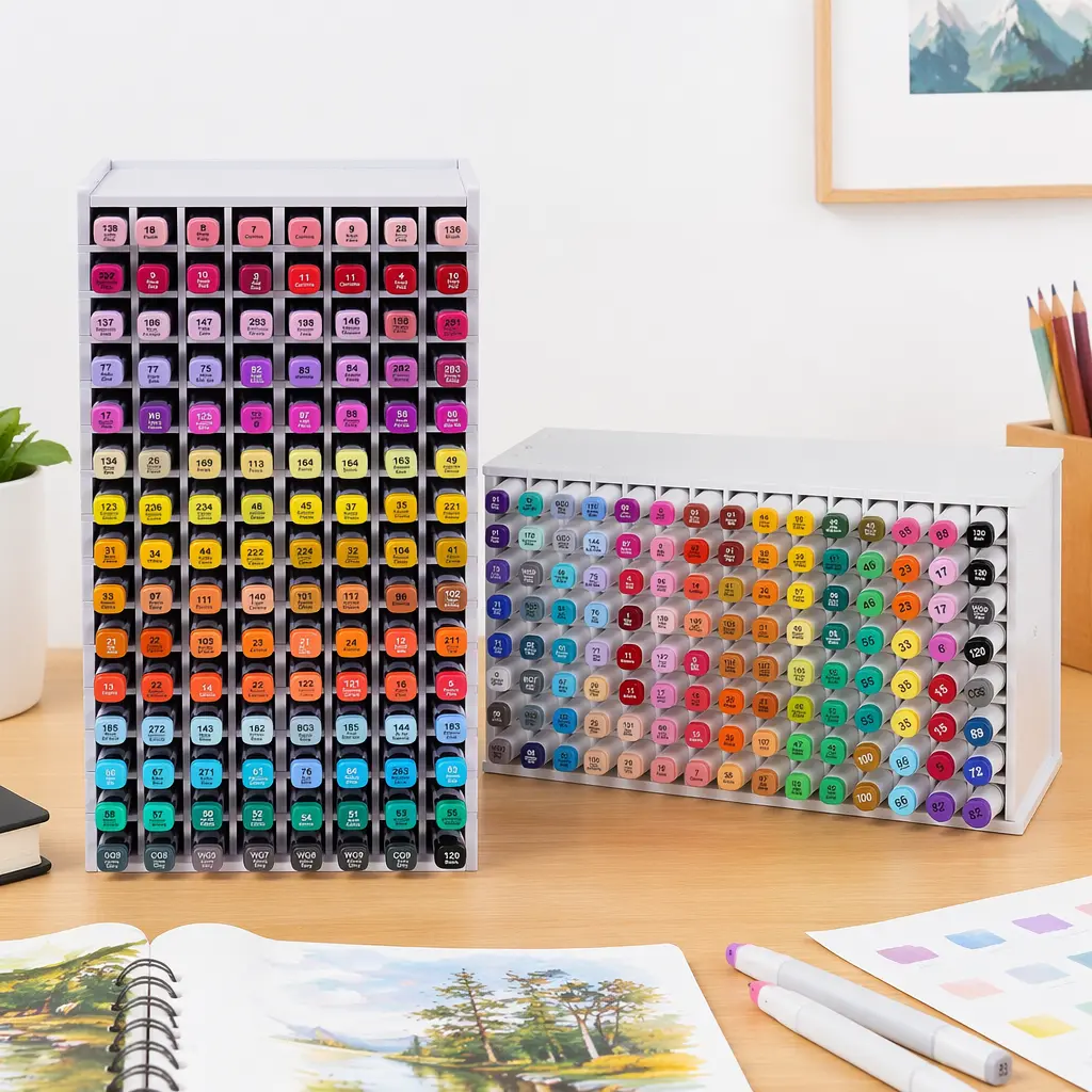 Rectangle Countertop Art Supplies Organizer - 120-Slot/240-Slot Adjustable Stackable Double Up Rack, Multi-Purpose Home Office Desk Storage for Keeping Kids' Art Supplies & Craft Room Accessories