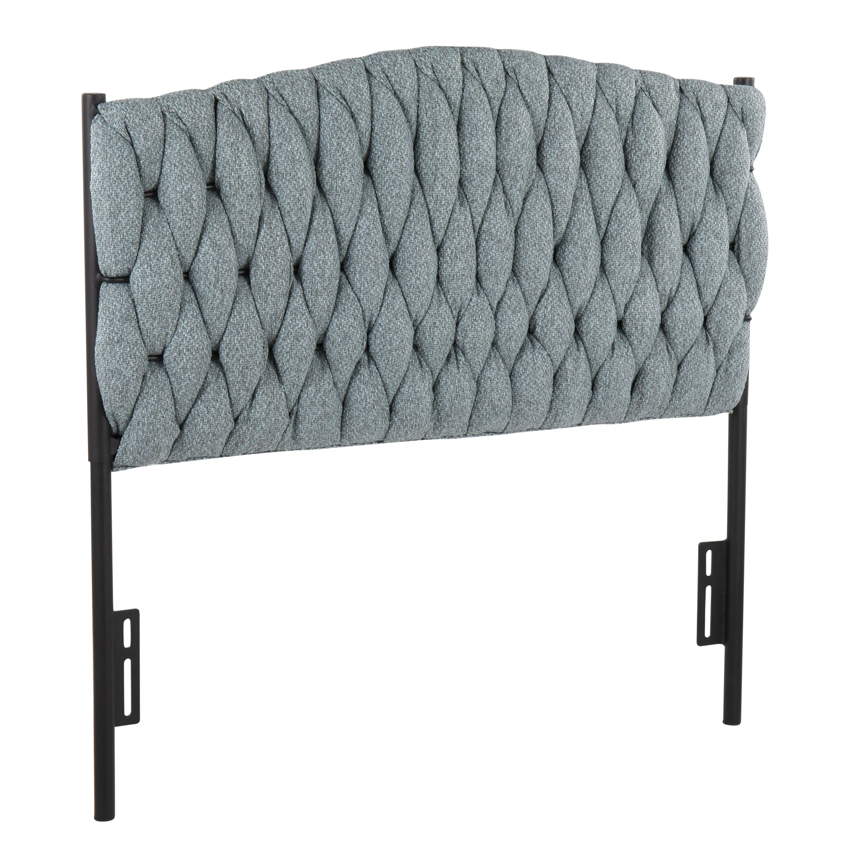 Nokaa Twin Size Headboard Black Metal Frame Blue Fabric Upholstered Bed Headboard for Bedroom, Modern Braided Tufted Headboard with Metal Legs, Sturdy Support for Twin and Twin XL Bed, Easy Assembly, Home Decor Accent