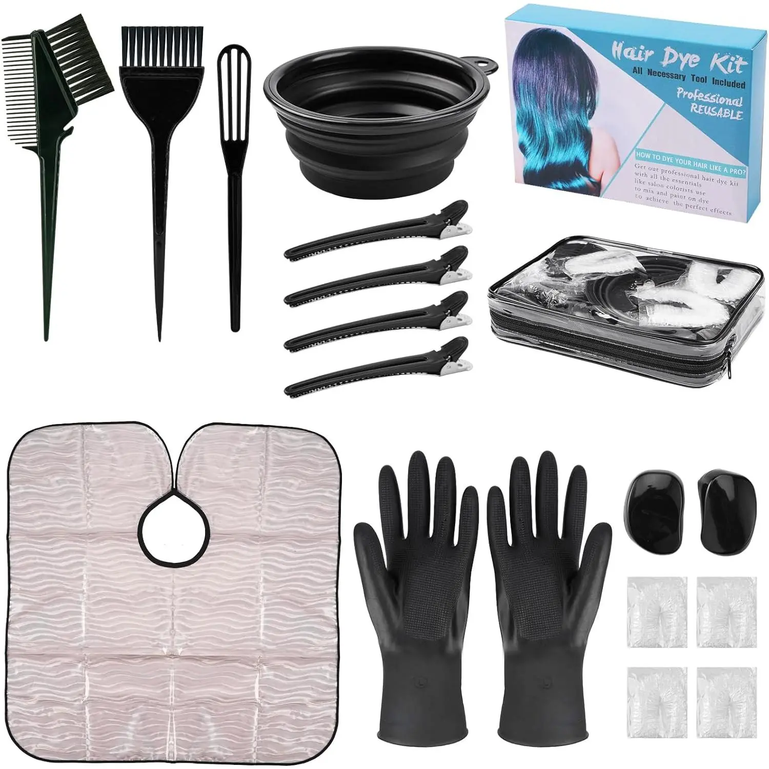 19-Count Salon-Quality Hair Coloring Kit with Storage, Brush, Bowl, Comb for Salon/Home At-Home Use, Silicone