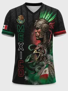 Unisex Mexico Aztec Warrior 3D All-Over Print Athletic Sports Top, Mexican Flag Eagle and Snake Graphic Tee, Casual Fitted Long T-Shirt