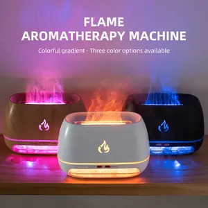 Colorful Glowing Salt Stone Ultrasonic Flame Aroma Diffuser Wood Grain Essential Oil Diffuser Night Light For Home Bedroom Office Aromatherapy Humidifier