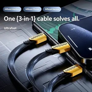 Triple-In-One Braided Data Cable, Compatible with iPhone 16/15/14 Series & Android Phones, Multi-Port Charging, Ideal for Daily Use