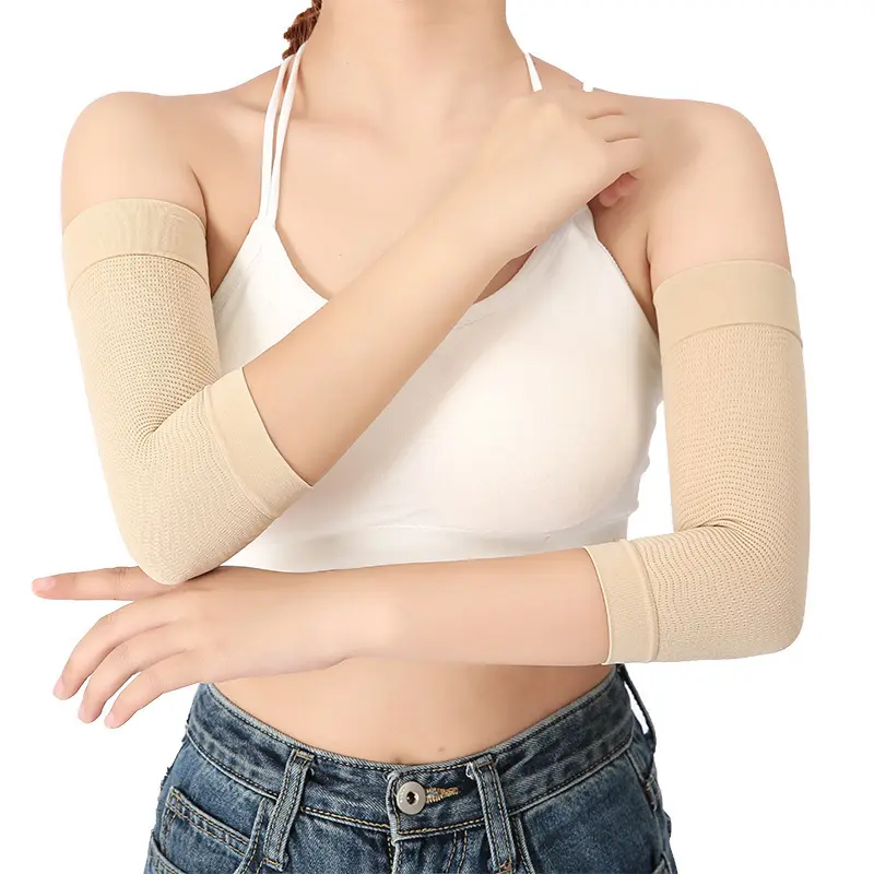 2Pcs Polyester Sports Arm Sleeves - Compression Stretch Fit, 3.54in Top Circumference, 7.48in Bottom Circumference, Concave Corrugated Weaving, Wrist & Elbow Protection, Yoga Support, Mid-Length