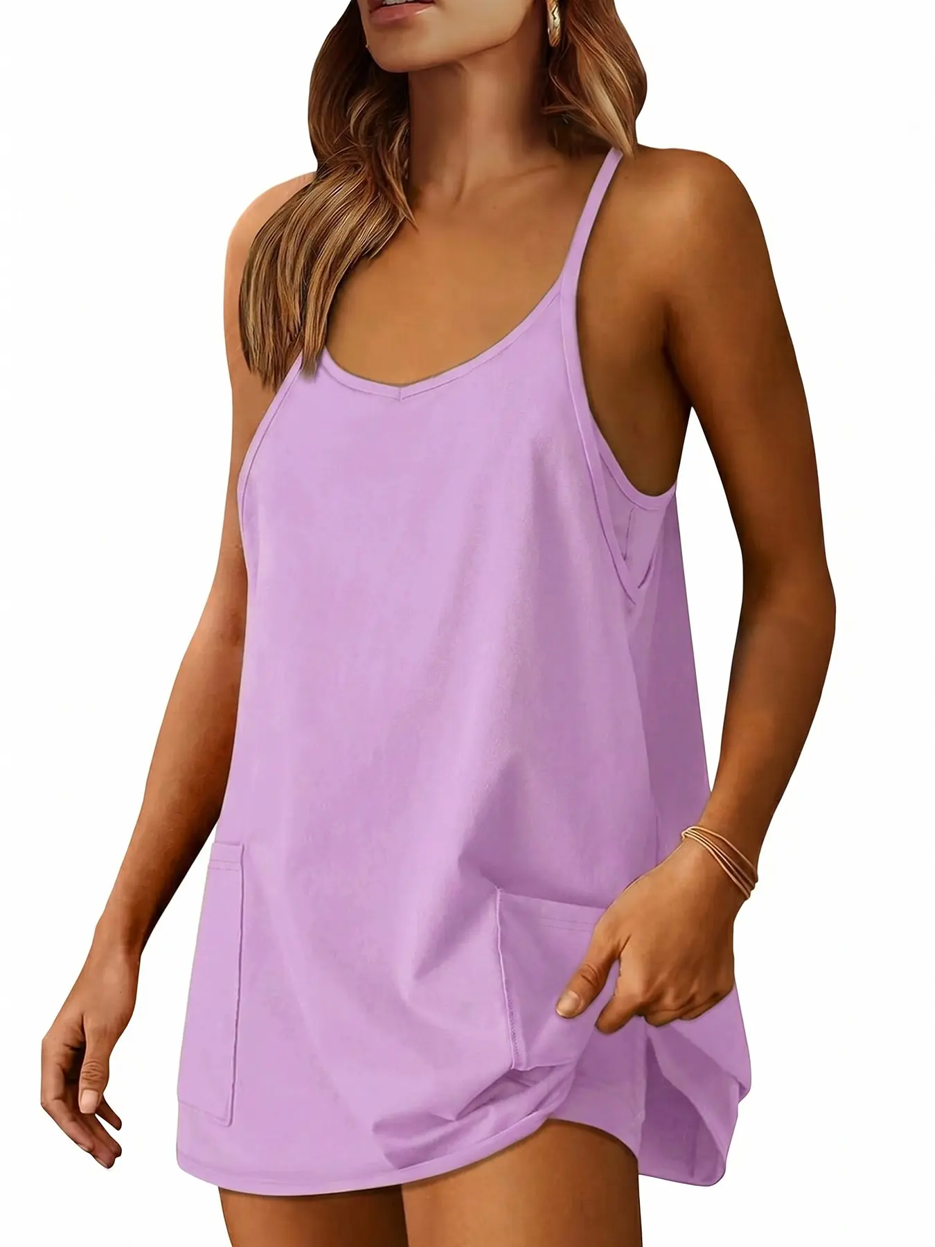 Summer Fashion Relaxed Tank Workout Romper Dress | Fresh Minimalist Sleeveless Mini Dress with Shorts | Chic Urban Loungewear for Home, Travel & Gym Workout Active Dress