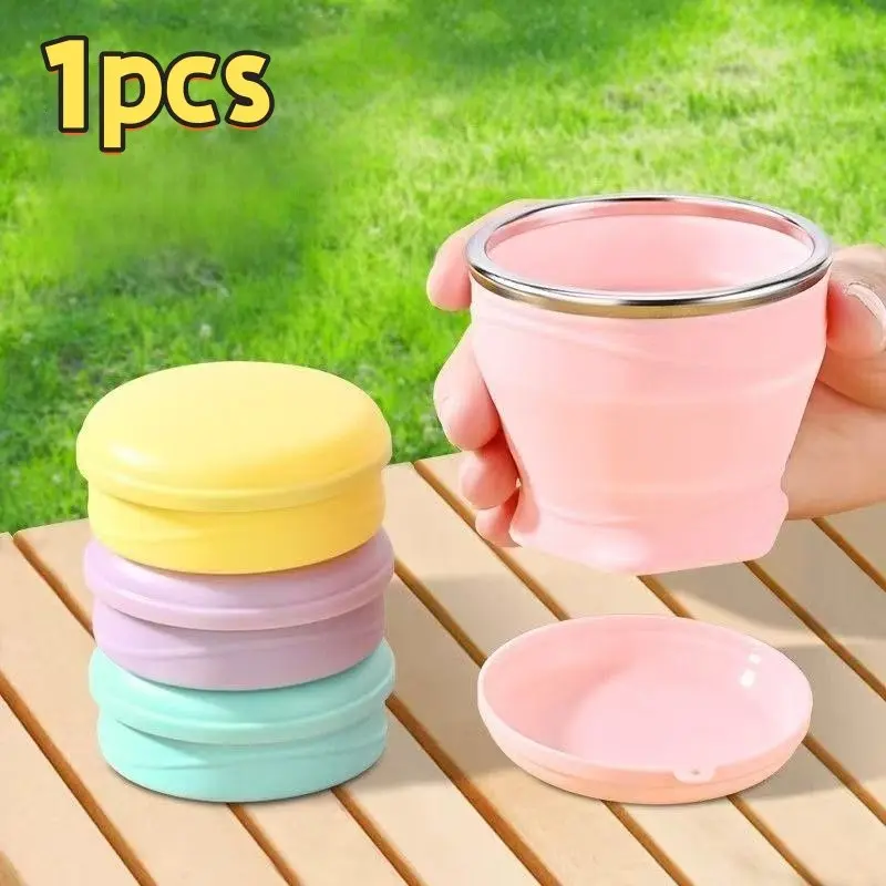 Portable Silicone Folding Water Cup, Food Grade High Temperature Resistant, Outdoor Travel Collapsible Cup, Kids Compressible Mouthwash Cup, Silicone Cups, Beverage Cups