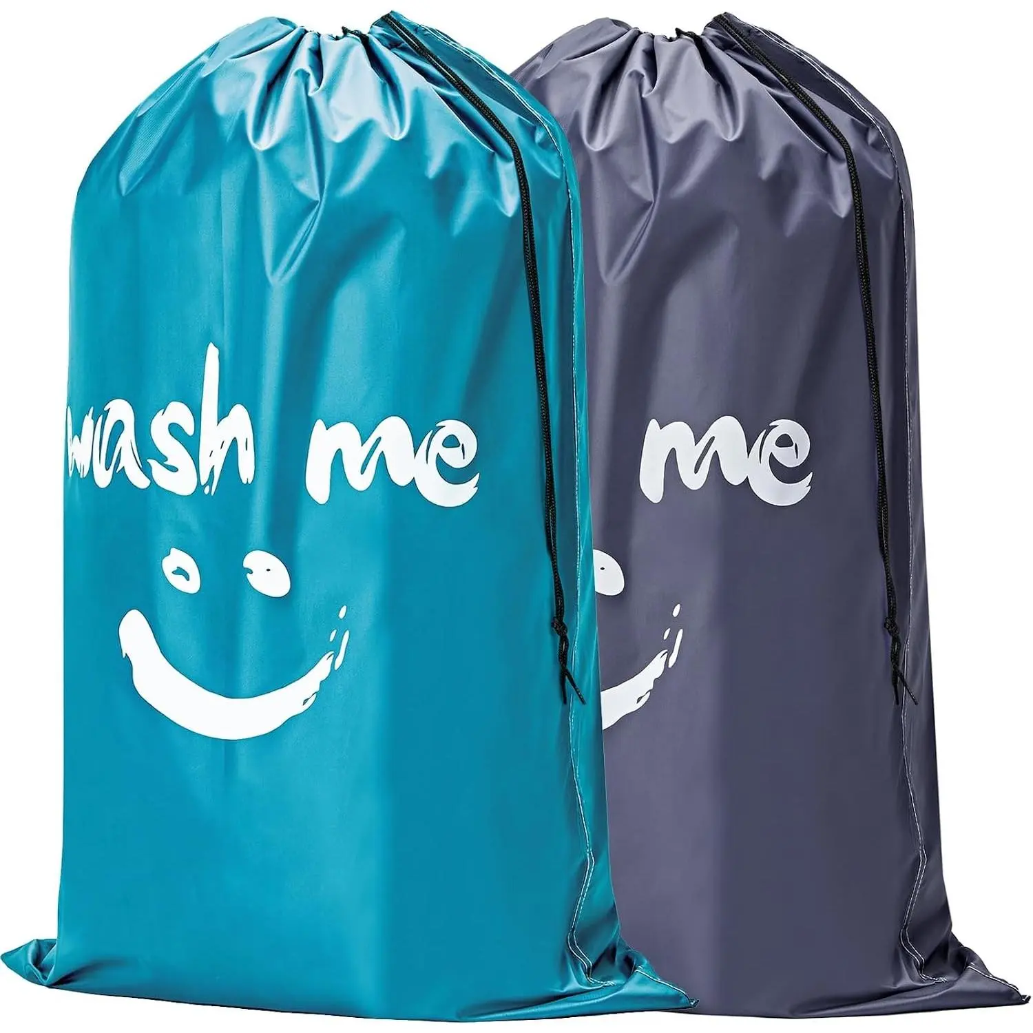 Nylon Heavy-Duty 2-Pack XL Laundry Bags (28"x40"), Extra Large Dirty Clothes Organizer with Cord Lock, Holds 3-4 Loads, Machine Washable Drawstring Bag for Dorm, Family, Gray & Sky Blue, Household