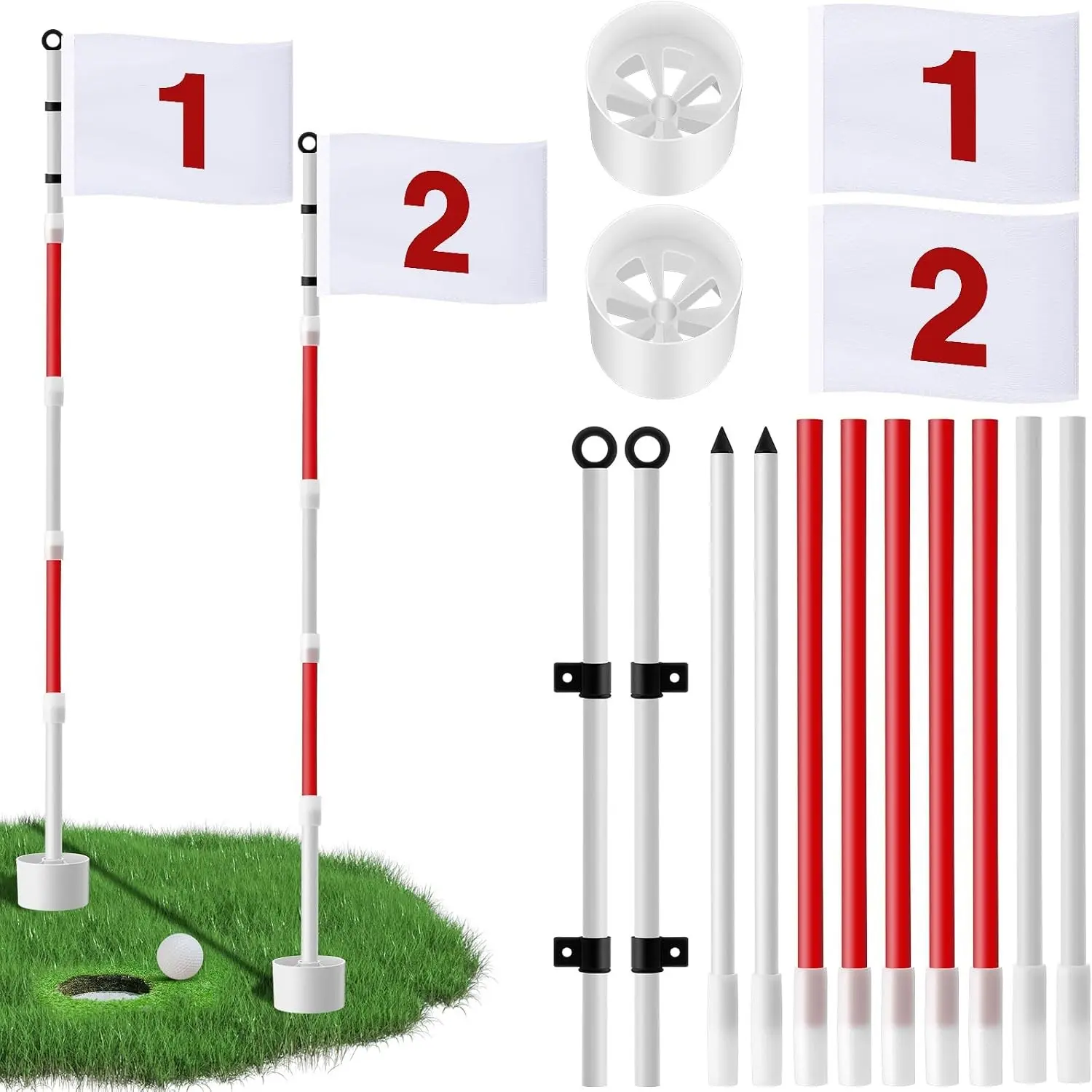 2 Pack 6ft Golf Flag Stick Golf Hole Cup Pole Pin with Numbered Flags for Driving Range Backyard Putting Green Chipping Greens Golf Gifts