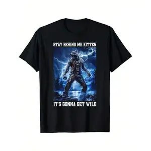 Stay Behind Me Kitten Crying Werewolf Meme Crying Alpha Wolf Vintage Graphic T-Shirt Short Sleeve Casual Crewneck Streetwear Top Shortsleeve Tshirt,croptees,printed