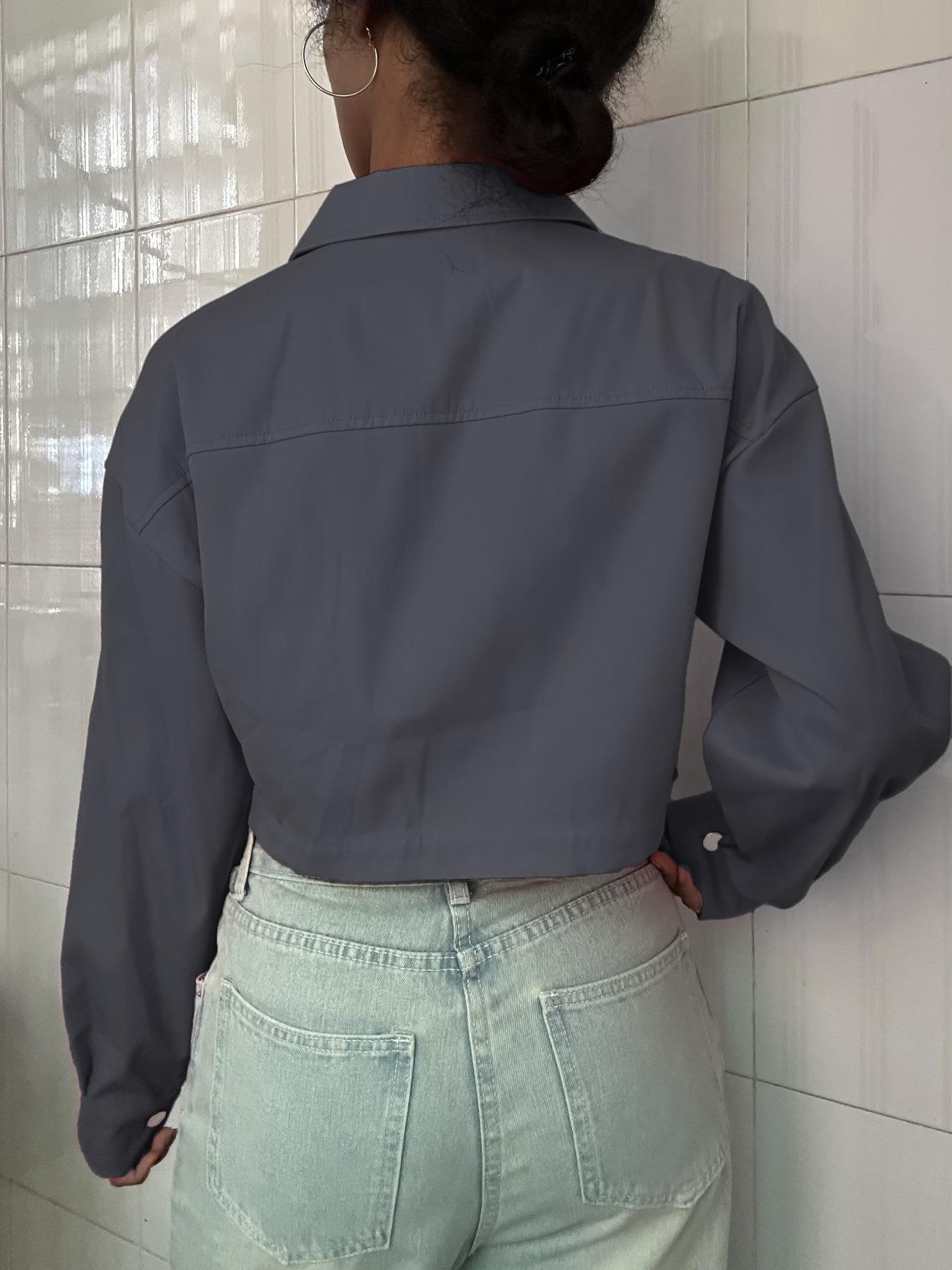 Women's Solid Woven Button Front Drop Shoulder Crop Fitted Jacket Coats, Casual Long Sleeve Collared Top for Fall & Winter, Ladies Clothes for Daily Wear, Womenswear