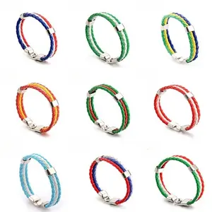 Unisex Flag Pattern Braided Leather Bracelet, Adjustable Rope Surfer Wristband Bangle, Friendship Gift Accessory for Men Women