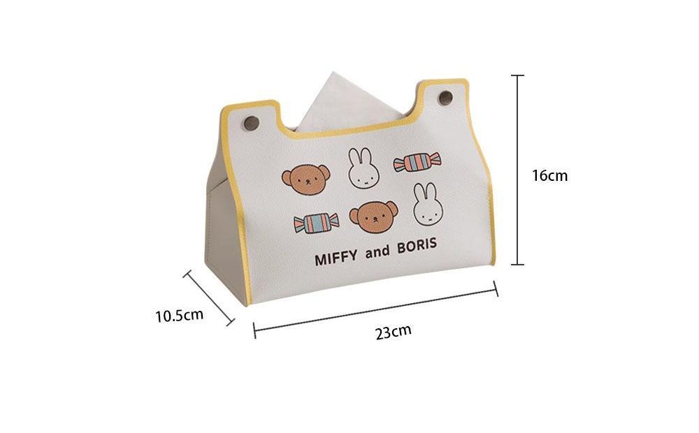 Kawaii Miffy New Cute Tissue Box Cartoon Rabbit Printing Pu Waterproof Simple Style Household Desktop Storage Bag Girl Gift