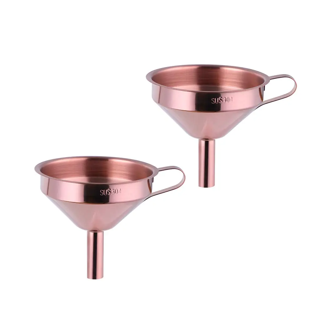 2 count Funnel with Detachable Filter,18/8(304) Stainless Steel,  Grade Metal Kitchen Funnels (Rose )