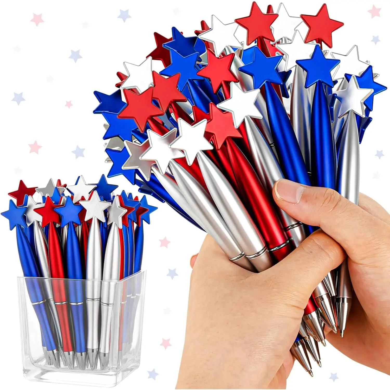 48 count  July 4th Independence Day Pen | 1.0mm Patriotic Day Black Ink Ballpoint Pens for School Office Supplies Patriotic Party Favor, Red Blue White