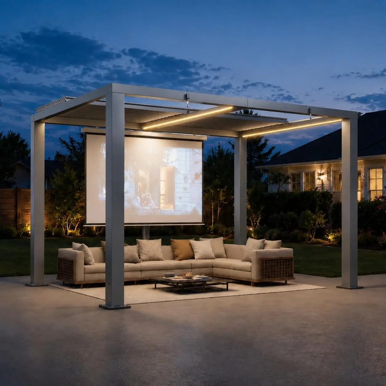 Aoxun Motorized Louvered Pergola 9' x 12' with LED Strips & Power Strip | Electric Retractable Outdoor Pergola with 2 Independent Adjustable Roofs, Rust-Resistant Frame for Patio