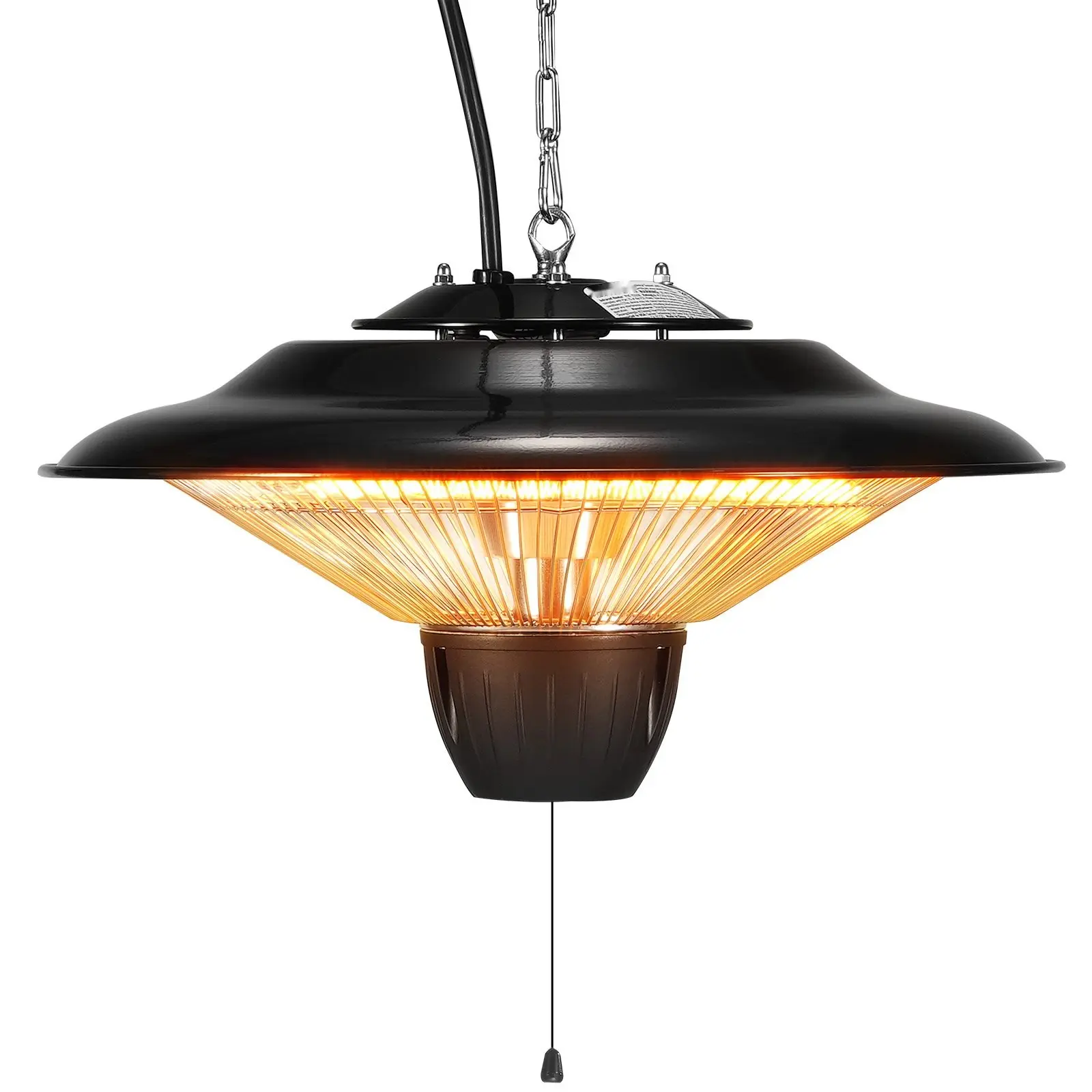 Hanging Infrared Patio Heater - 1500W Electric Space Heater, IP34 Rated, Ceiling Mount, Outdoor Safe, Quick Warmth, Rust-Proof, 23.6in Pull Cord, Adjustable Chain for Porch, Patio, Indoor Use, Parasols