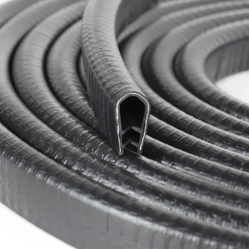 Black PVC Rubber U-Trim with Clip Fasteners - 10 ft Length Edge Sealing Scratch Proof Guard Protector for Sheet Metal, Doors - Fits 1.2mm-6.4mm (3/64"-1/4")