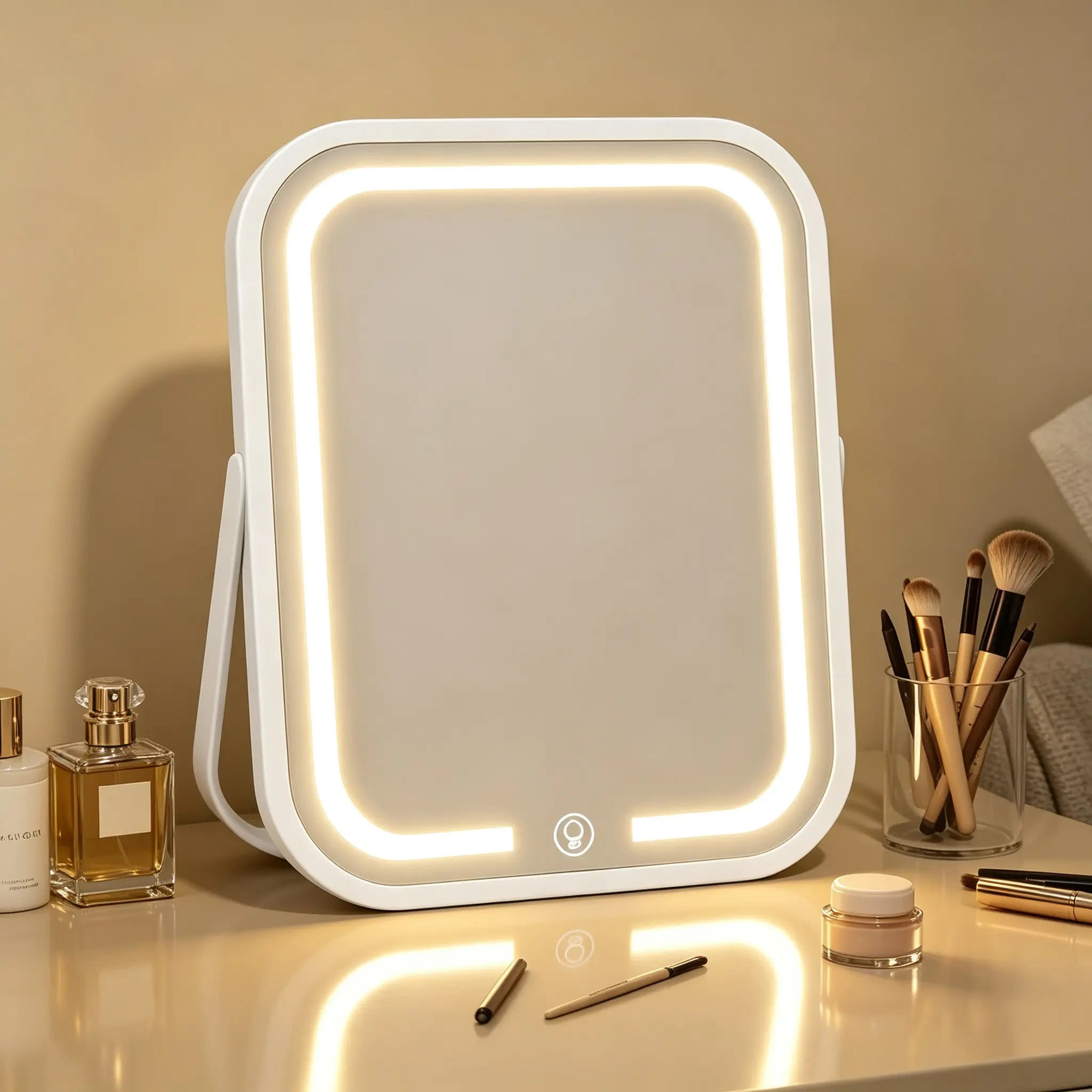 Rechargeable LED Makeup Mirror with 3 Light Modes, Touch Control Dimmable Rotatable Vanity Mirror, Portable Travel Beauty Mirror