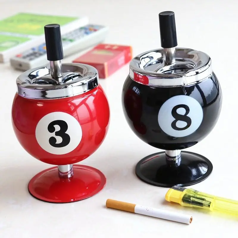 Metal Billiard Ashtray with Lid - Anti-Flying Ash Cylinder, Pool Table Ornament, Collectible Room Decor, Decoration Items for Living Room and Office Use Home