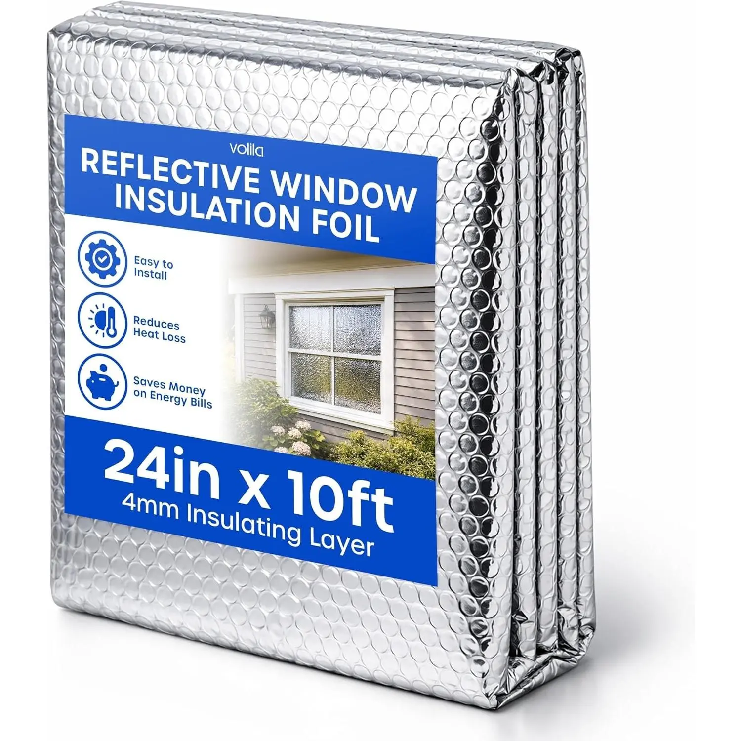 Reflective Window Insulation Foil Double Side Aluminum Foil Bubble Insulation for Windows RVs Garages Door (24in x 10ft)