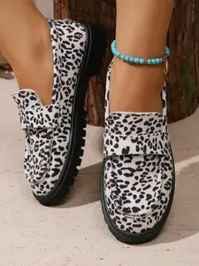 Vintage Leopard Print Thick Sole Loafers, British Style Slip-On Shoes, Fall Winter Fashion, Comfortable & Stylish