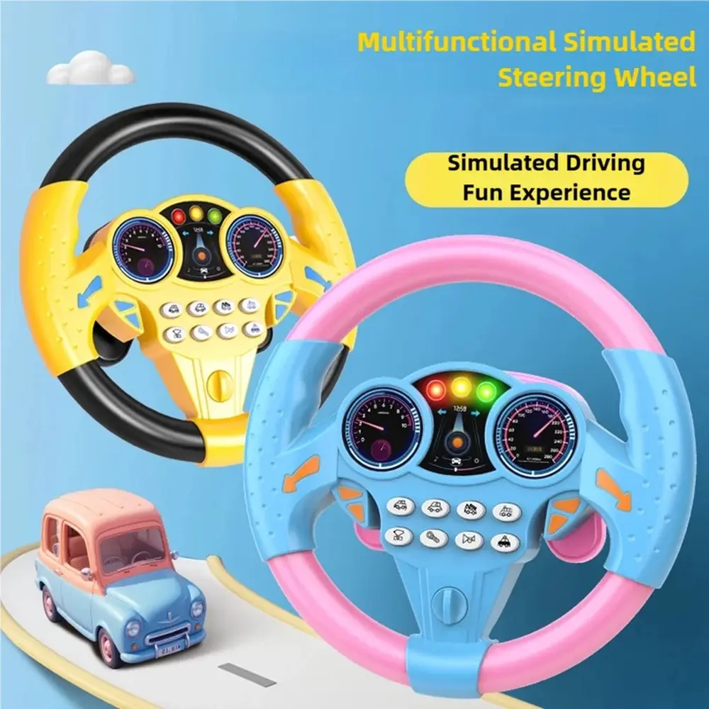 Kids Simulated Co-Pilot Steering Wheel, 360° Rotatable Pretend Driving Toy with Music, Early Educational Enlightenment Tool for Toddlers