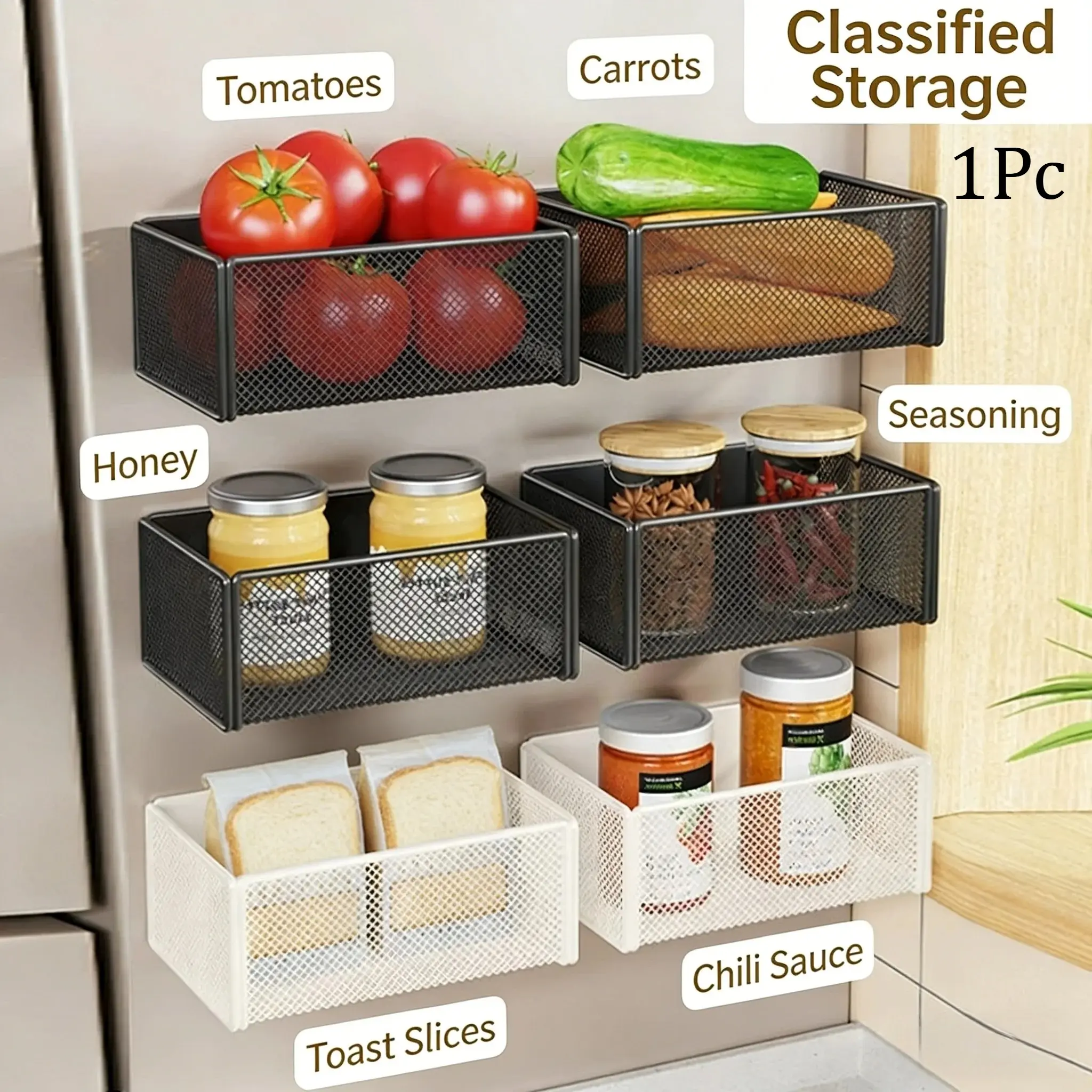 Storage Hanging Basket Magnetic Spice Rack for Refrigerator Hanging Shelf Wall Mount Multi Purpose Storage Kitchen Gadgets Shelves Magnet Organization