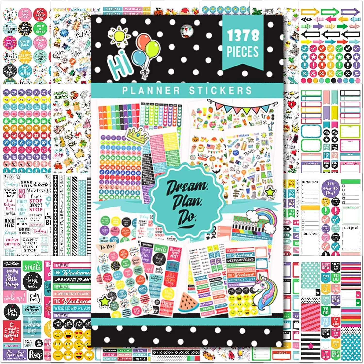 DIY Planner Stickers - 28 Sheets, 1378 Modern Glossy Paper Designs, Essential Journaling & Scrapbooking Supplies for Journals, Calendars - Green