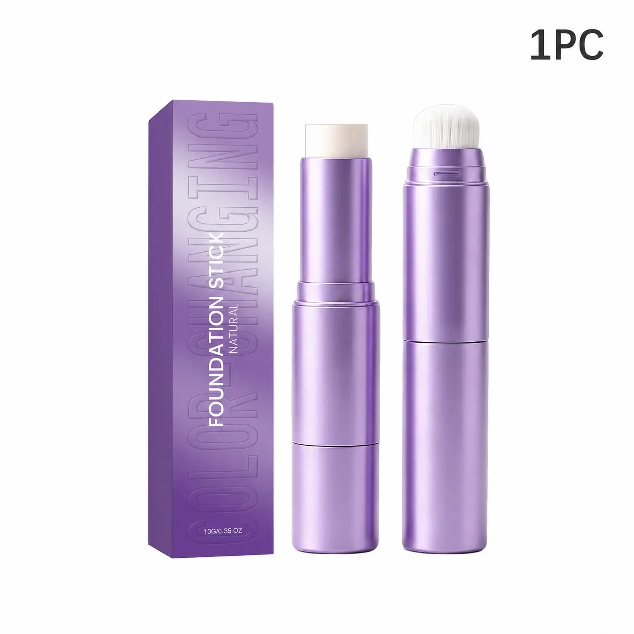 1pc 2-In-1 Color-Changing Foundation Stick with Blending Brush, Hydrating Natural Finish, Buildable Coverage, 10g Face Makeup