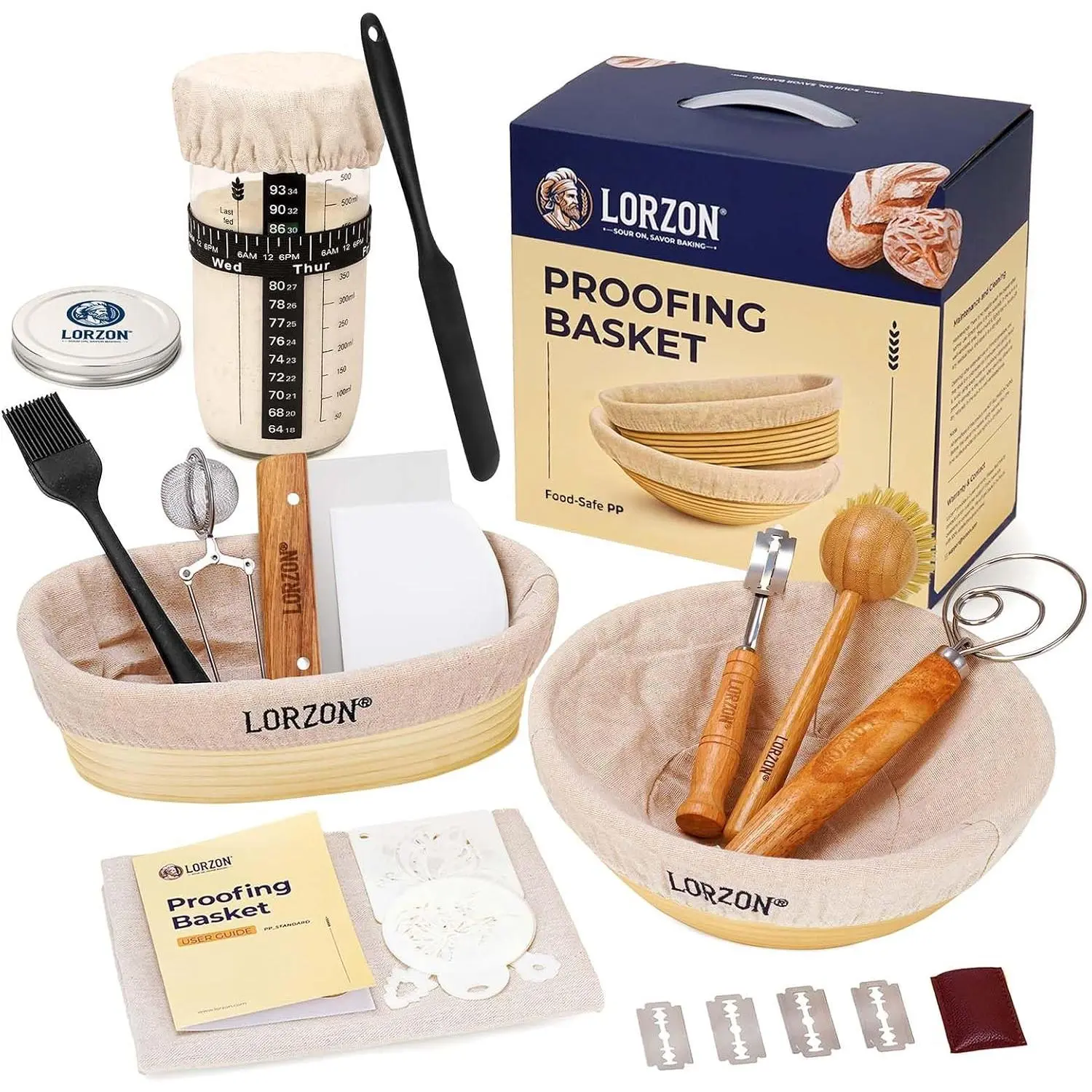 Proofing Baskets with Sourdough Starter Jar Kit, 10" Round & 11" Oval Plastic Bannetons, Sourdough Bread Baking Supplies