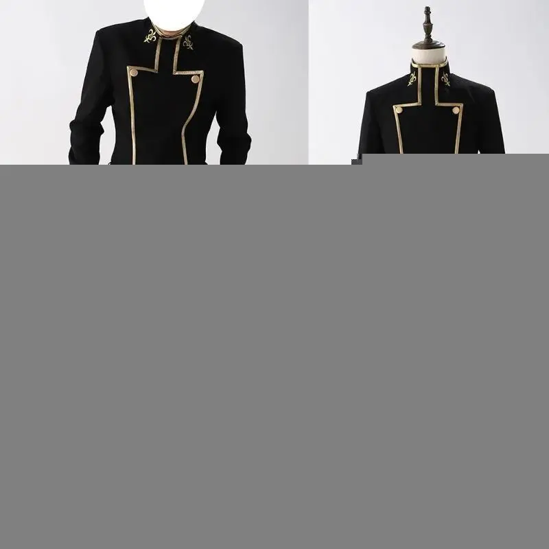 Men's Anime Lelouch Vi Britannia Cosplay Costume Set, Black School Uniform Top & Pants Clothes for Role Play, Theme Party