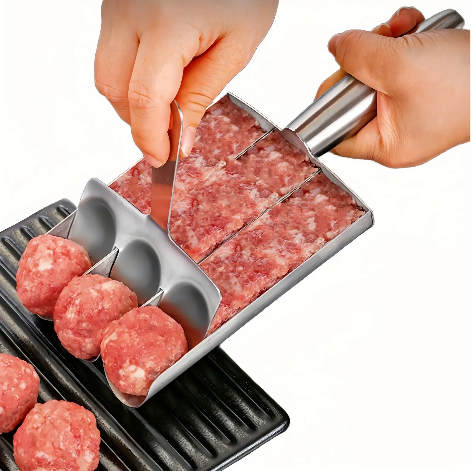 Stainless steel triple meatball maker, meatball maker tools, with cutting spoon, meatball making mold set, home cooking tools, DIY quick-cooking meatballs, Durable Kitchen Tool, Kitchen Gadgets