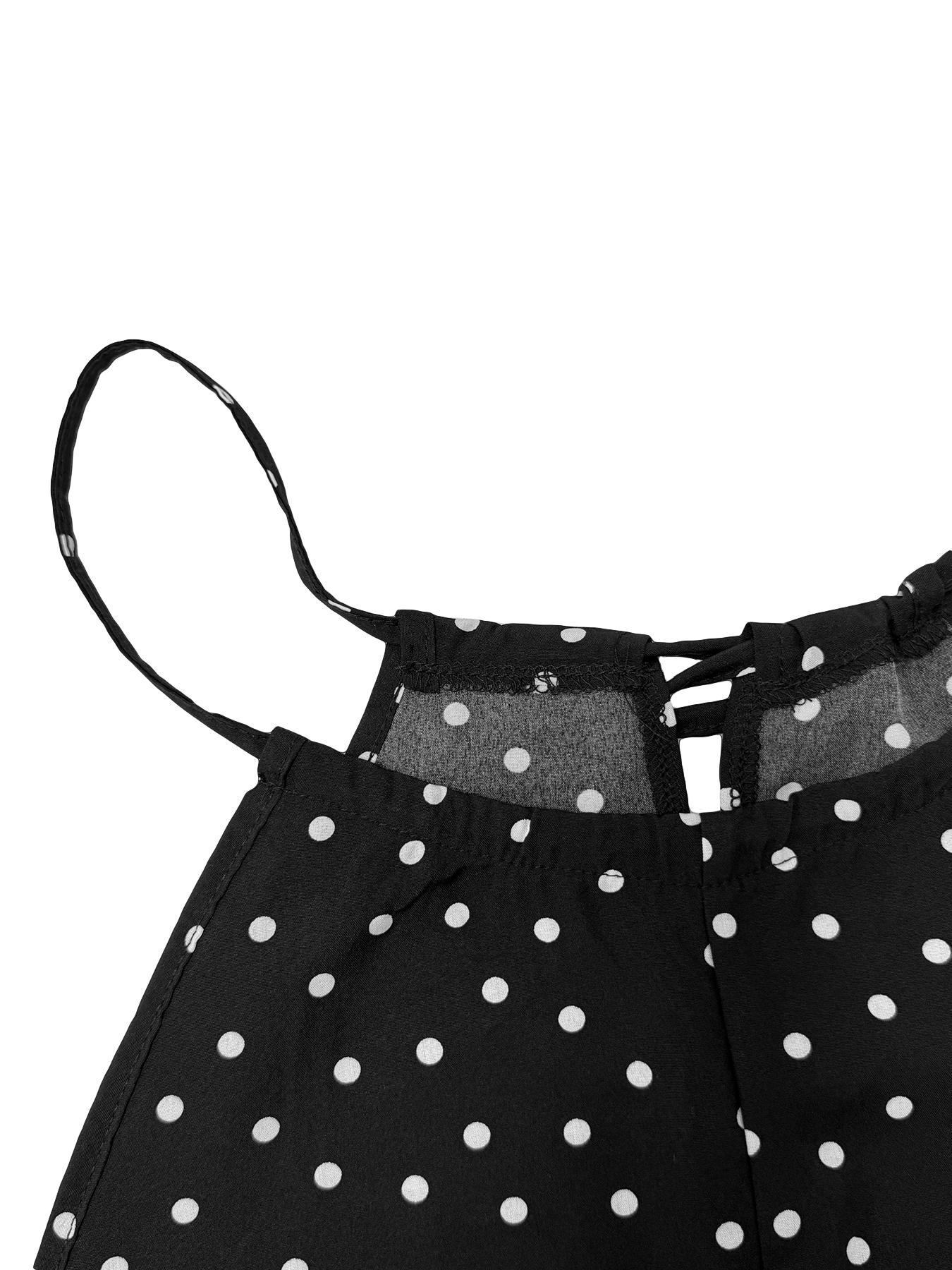 Women's Polka Dot Print Belted Tie Waist Jumpsuit, Casual Elegant Sleeveless Jumpsuit for Summer, Women's Jumpsuit for Beach Holiday, Elegant Fashion Jumpsuit
