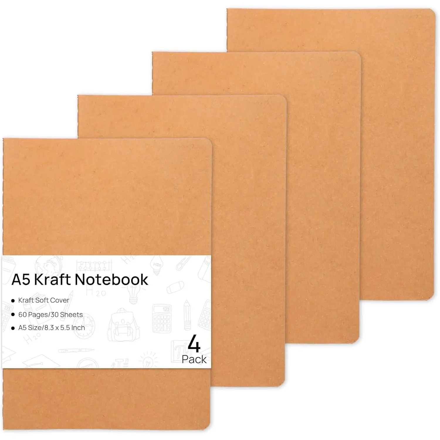 4 Pack Blank  Notebooks, 8.3x5.5 Inches A5 Small Journals Bulk Blank Notebooks 80 Gsm Unlined with 60 Pages A5 Subject Notebooks Traveler Journal Set for Adult Students  to School Supplies