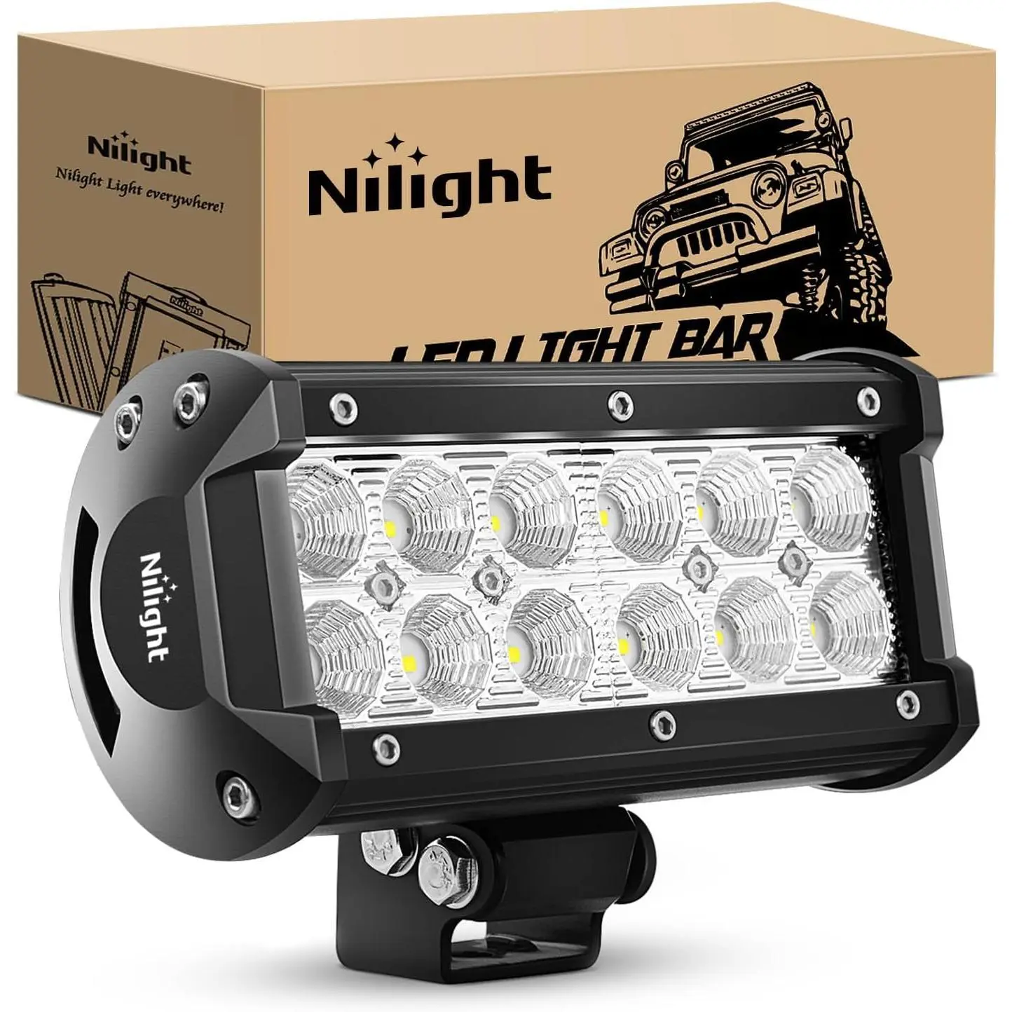 Nilight 6.5in 36W LED Pods Offroad Lighting System - 2800LM Flood Beam LED Bar, Aluminum Housing, 10 Cooling Fans, Bracket Mount 12V-24V Driving Fog Truck Lightbar for Trucks, SUVs, Light Bars For Trucks, Dirt Bike