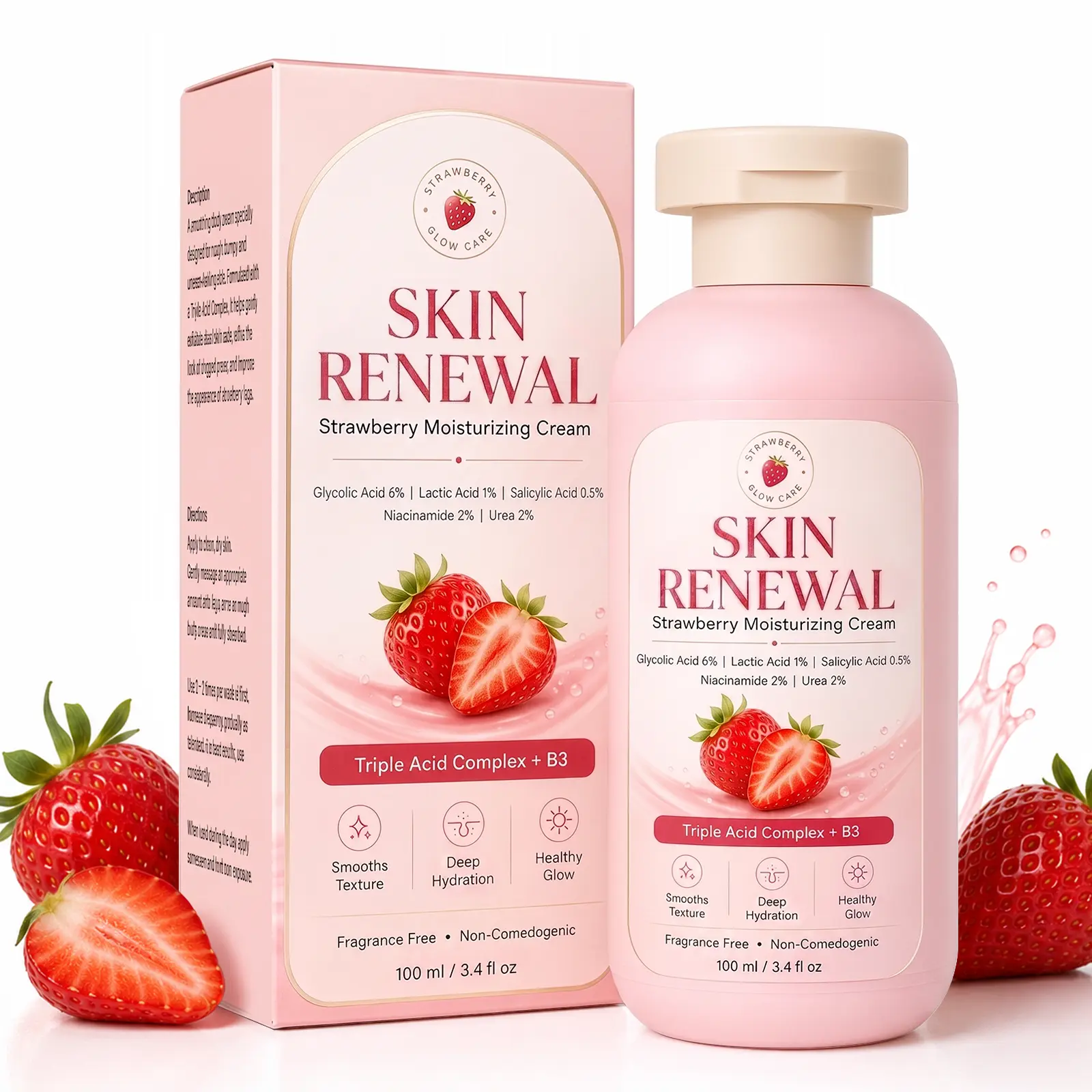 Triple Acid Resurfacing Cream for Strawberry Legs, Gentle Exfoliating Lotion to Refine Bumpy Chicken Skin Texture