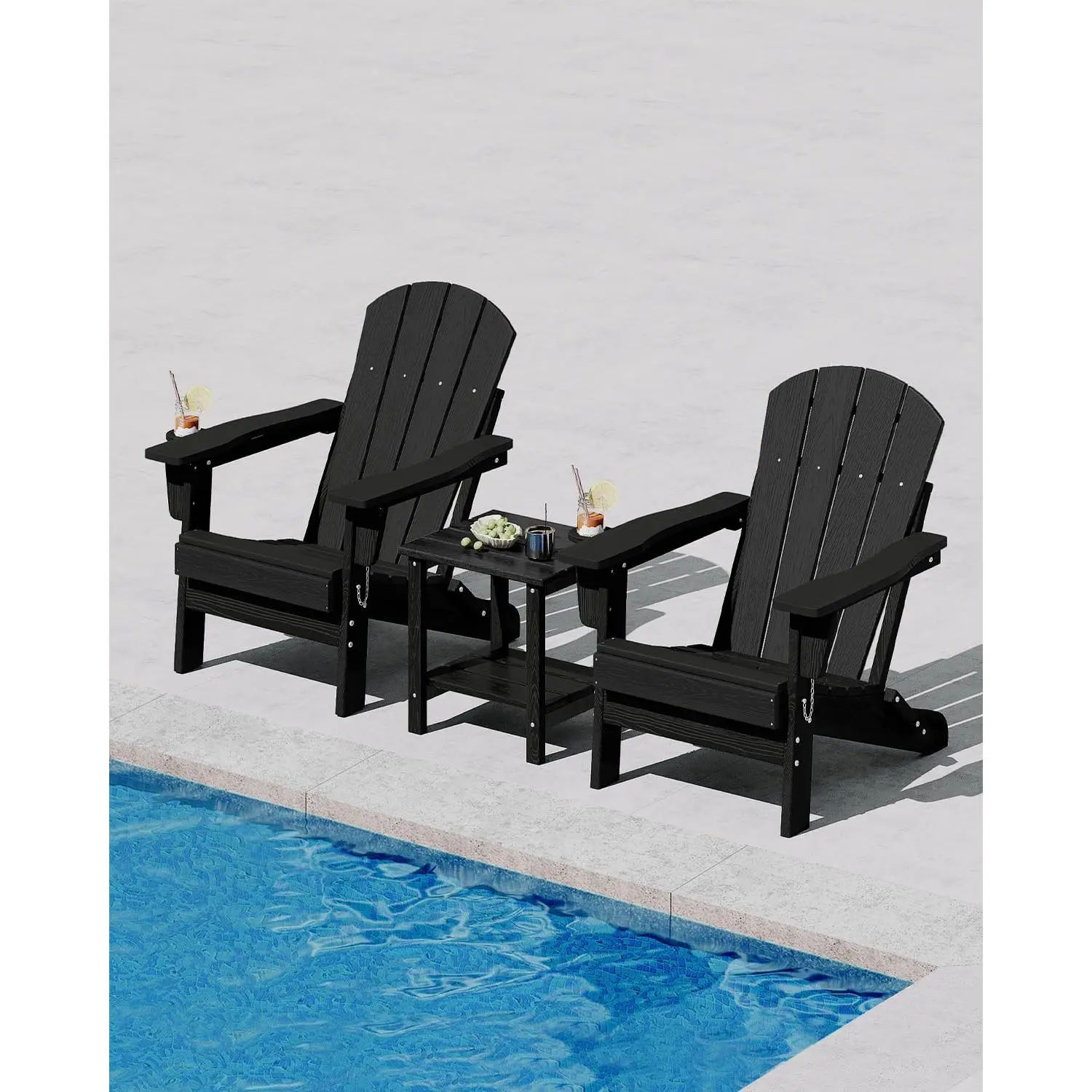 Wood Grain Folding Adirondack Chair, HDPE Weatherproof Outdoor Chair with Large Load Capacity, for Fire Pit, Deck, Pool, Backyard and Garden lawn