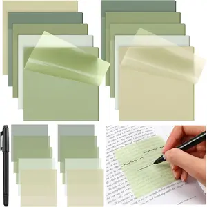 500 Sheets Transparent Sticky Notes with Marker, 3x3 Inch See Through Sticky Notes, Self-Adhesive Translucent Clear Note Pads for  Journaling Memo Office School Supplies(Sage Green)