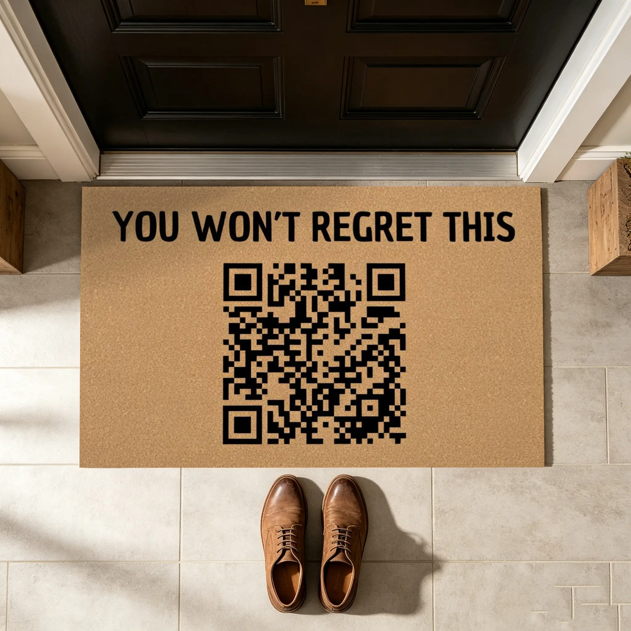Absorbent Diatomaceous Earth Doormat, Funny QR Code "YOU WON’T REGRET THIS" Print, Non-Slip Quick-Dry Front Entry Tuff Rug, Novelty Prank Home Decor Preston Carpet