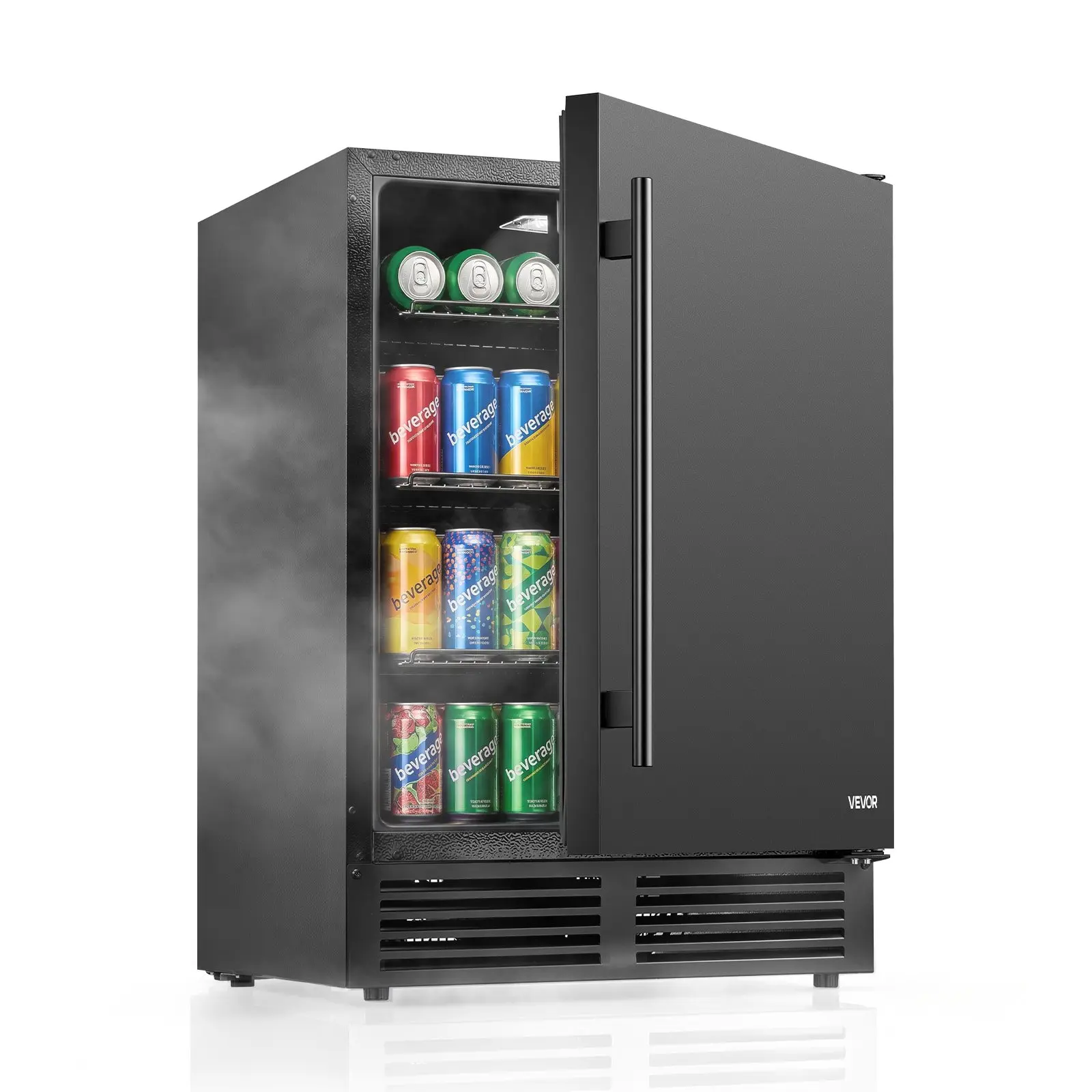 VEVOR Beverage Refrigerator, 24 Inch Under Counter Drink Fridge, Black, Hold 180 Cans, 5.0 Cu.Ft, Built-in / Freestand Cooler, Powerful Quiet Cooling System, 3 Shelves, Home Kitchen & Bar