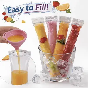 DIY Ice Pop Bags 100/200 Pcs Disposable Popsicle Pouches With Silicone Funnel Leakproof BPA Free Homemade Frozen Yogurt Smoothie Yogurt Maker Kitchen Gadgets Restocking Vibe Summer Healthy Snacks For Kids Families