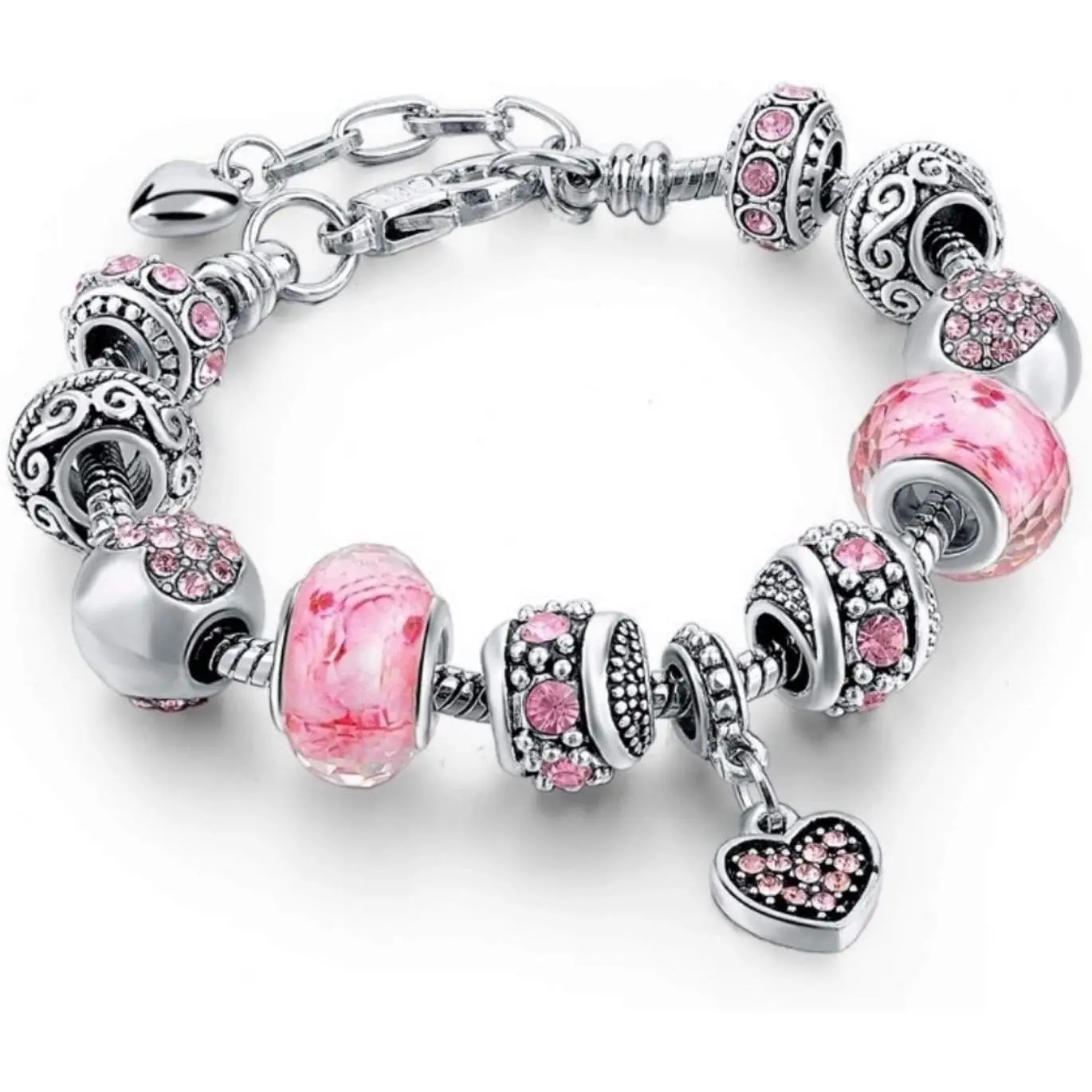 Hearts  Plated Charm Bracelet Set,  Gifts with Beads, , and Adjustable Snake Chain, Fits 7.5"+1.5"