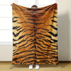 1PC Creative Tiger Pattern Printed Flannel Blanket, Throw Blanket, Comfortable Sofa Blanket, Bed Blanket, Picnic Camping Warm Blanket